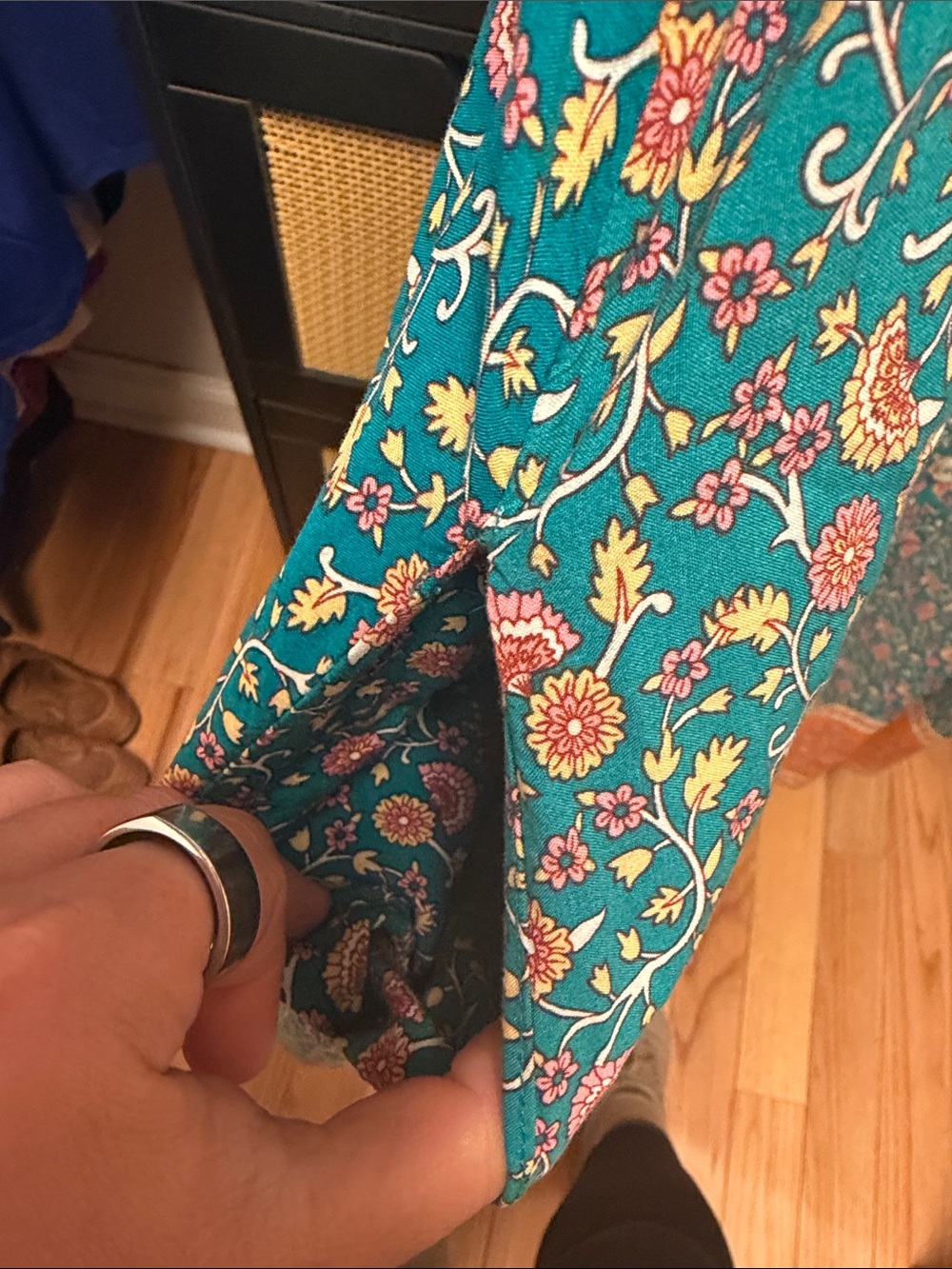 NATURAL LIFE Teal Floral V-Neck Maxi Dress with Orange Hem - Picture 3 of 5